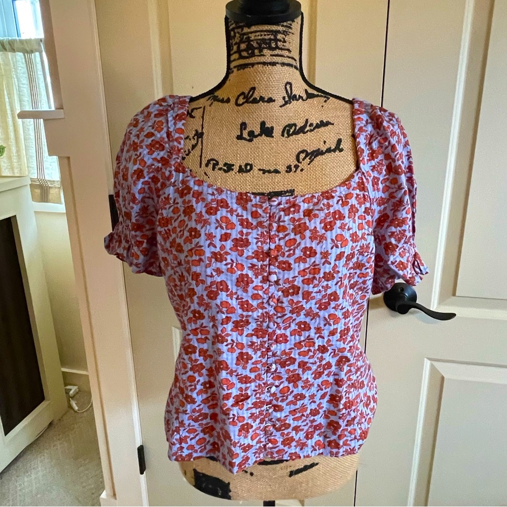 Madewell top. Button down front with beautiful smocking in back.
